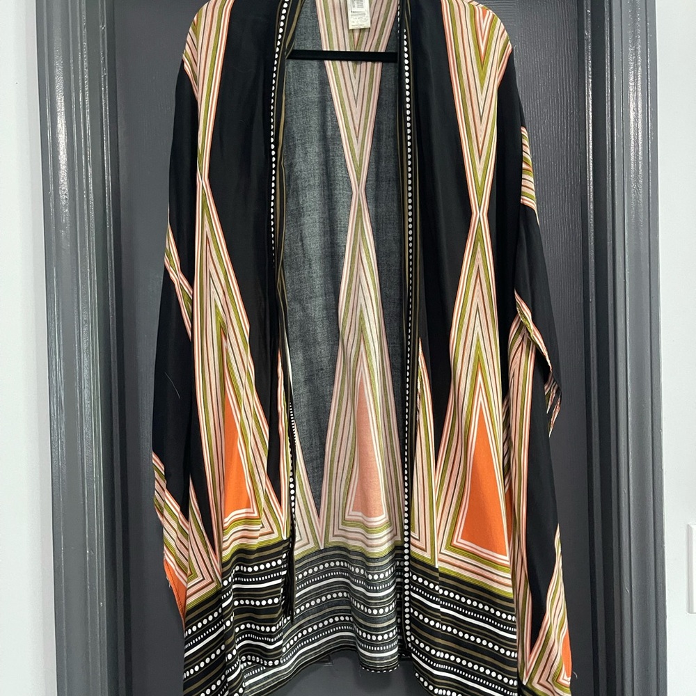 Stylish Boho Chic Black and Orange Women's Kimono Jacket